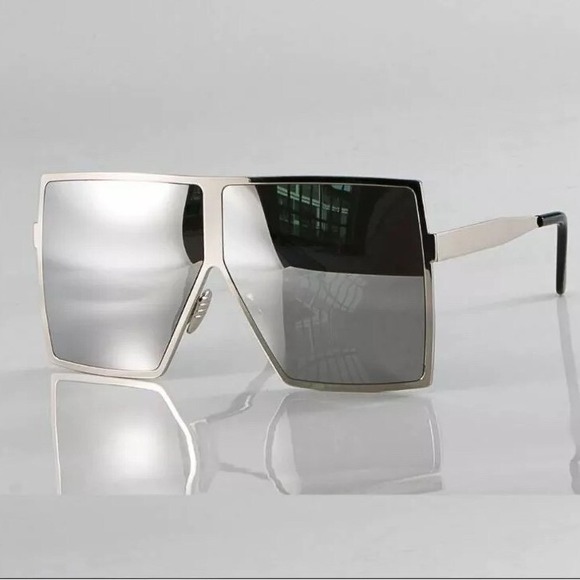 Oversized Square Sunglasses Silver Mirrored Lens Fashion Sun Glasses Huge XXL - Picture 3 of 9